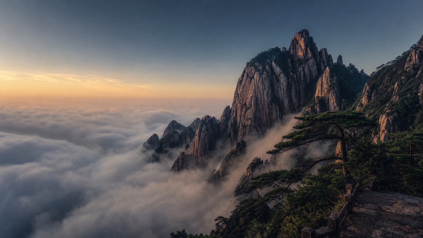 Mountain ridges and clouds in Huangshan